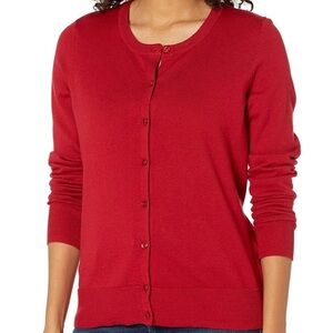 NWT Womens plus Amazon Essentials Red Button up crew neck cardigan sweater